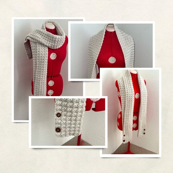 Handmade Accessories - Winter Scarf With Buttons and Pockets Handmade Crochet New